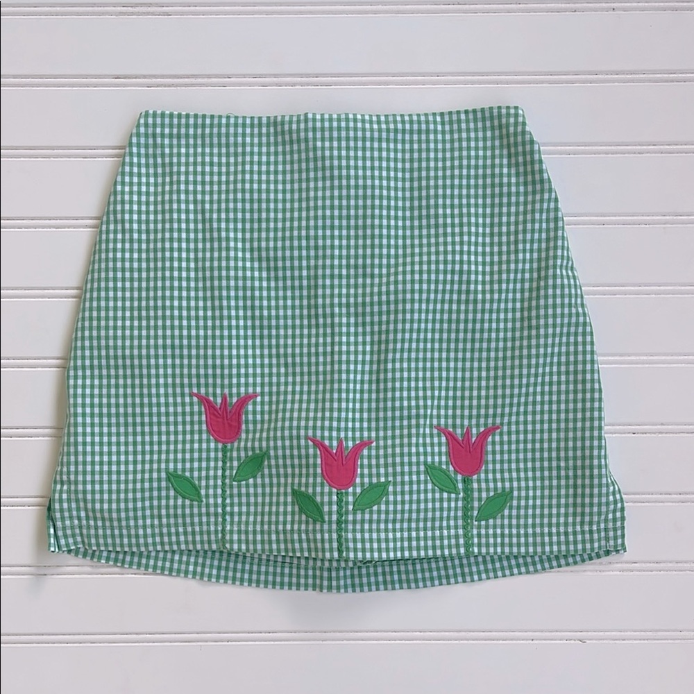 KELLYS KIDS EUC Gingham Tulip Embroidered Appliqué Skort